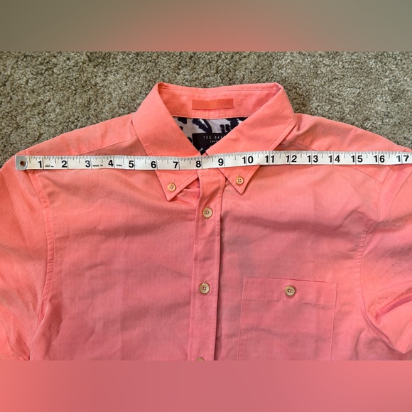 Ted Baker Kostume Dobby Shirt Coral Modal Short Sleeve Shirt Size 2 Small - Picture 8 of 13